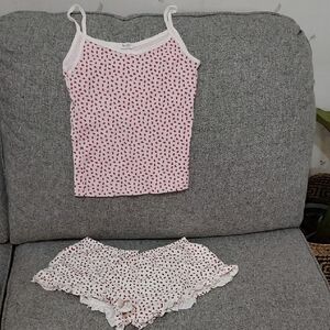 Vintage John Galt/Brandy Melville White and Pink Heart Pajama Set